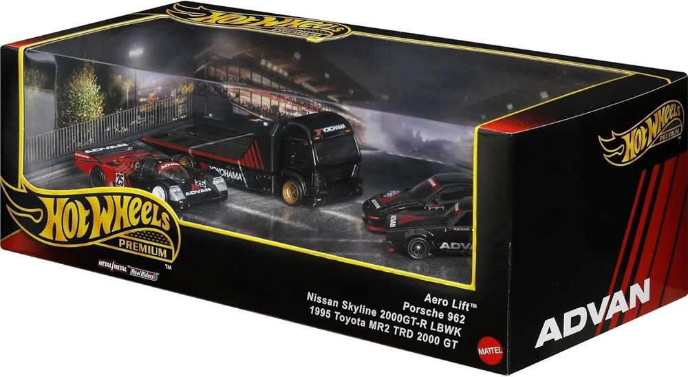 Hot Wheels Premium Collector ADVAN 3 коли и 1 транспортер Диорама 1:64