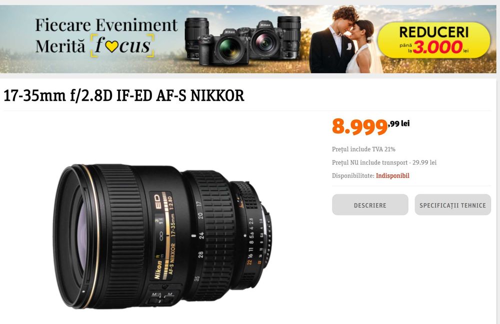 Obiectiv Nikon 17-35mm f 2.8 D ED FX Aspherical UltraWide