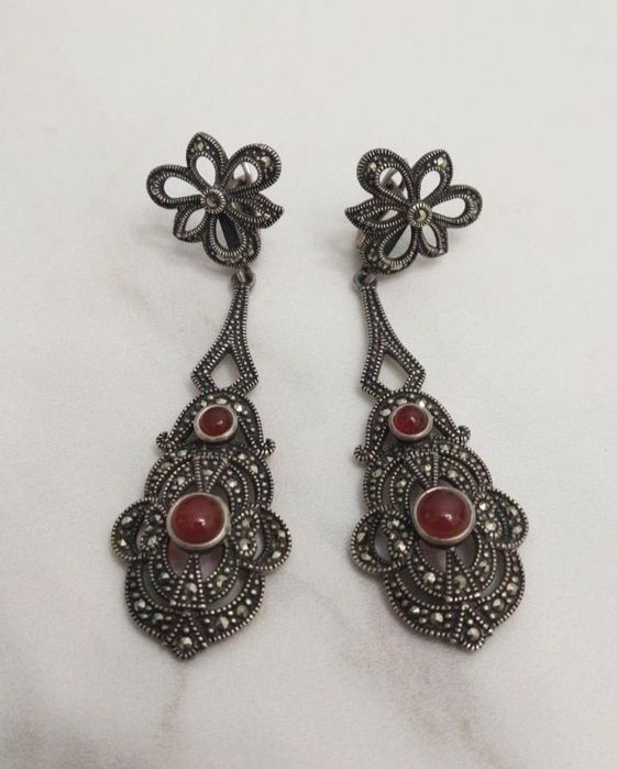 Серьги из серебра. Сердолик и марказиты. Торг