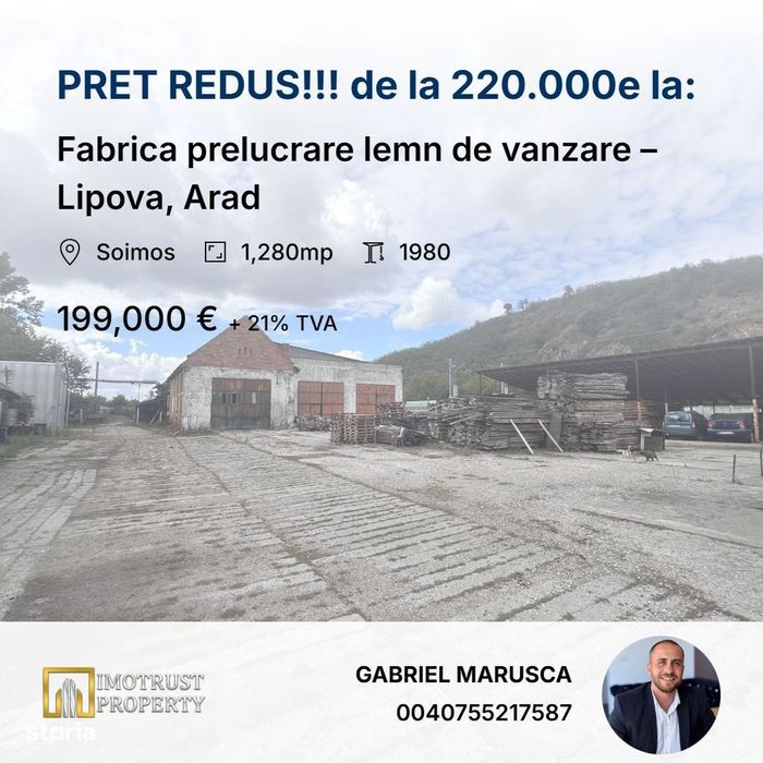 Fabrica prelucrare lemn de vanzare – Lipova, Arad