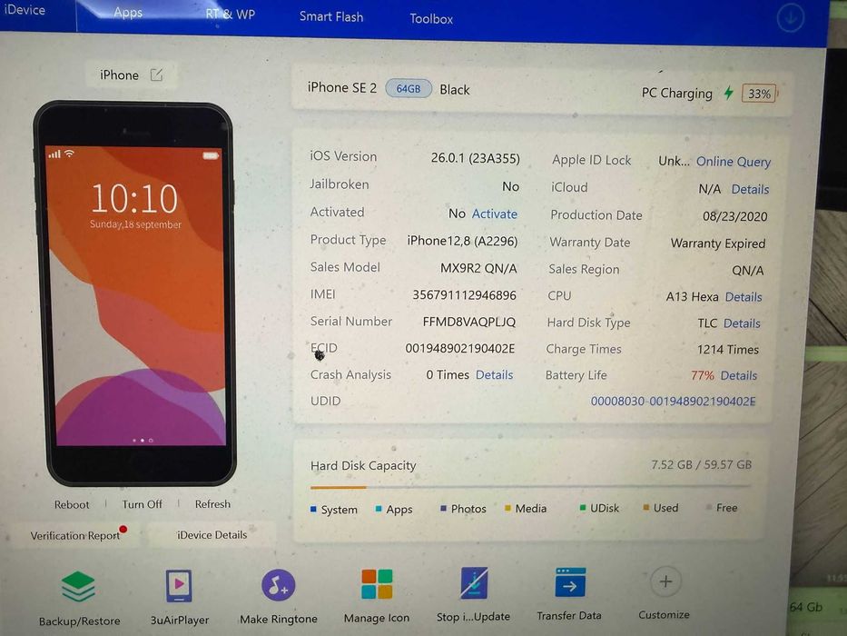 telefon pentru piese iphone SE 2 - 64 GB - poze reale