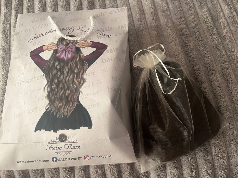 Екстеншъни от естествена коса на треса .