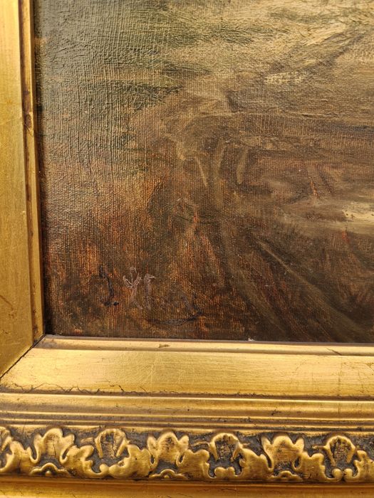 Стара огромна страхотна антикварна белгийска майсторска картина масло върху платно