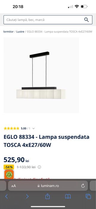 Lampa suspendata masa living, 100cm, noua, lustra