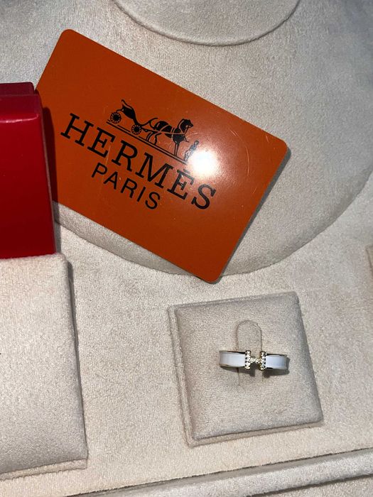 бял регулируем пръстен Х H hermes с кутийка златен златист