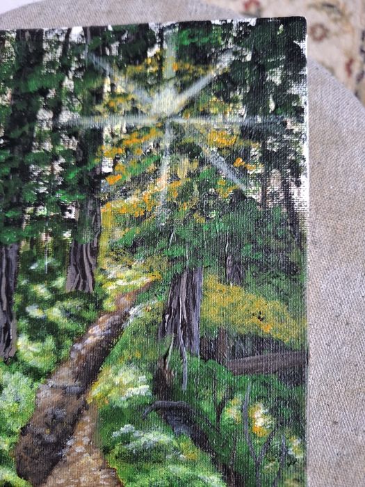 Tablou pictat manual „Șoaptele pădurii” –peisaj natură