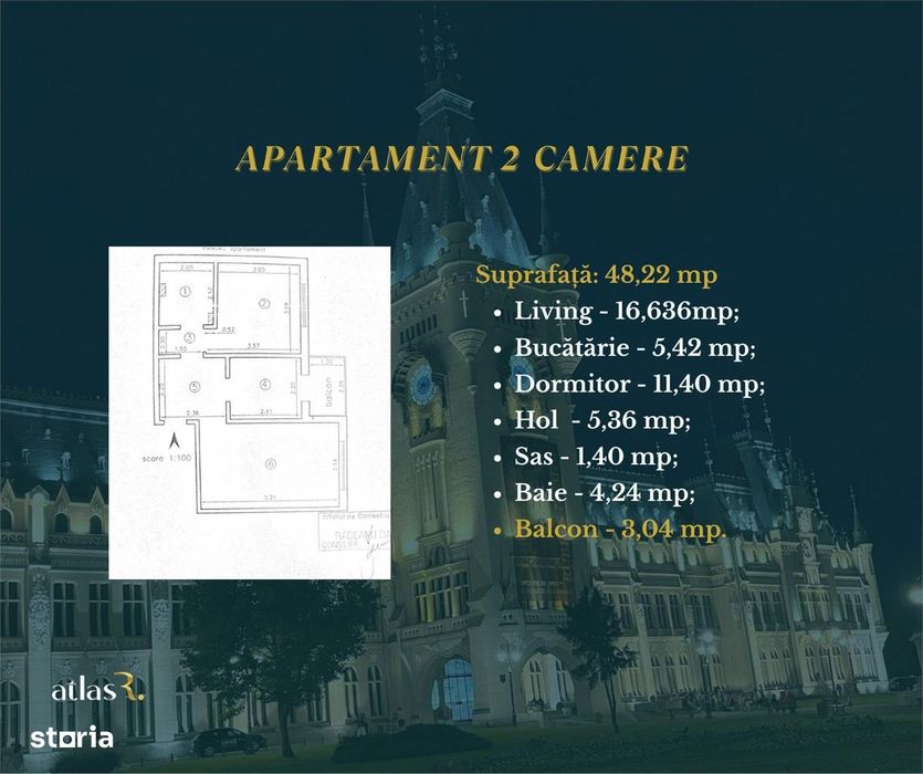 Apartament 2 camere | 48,22 mp | Decomandat | etaj 2 | Dacia