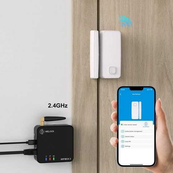 „WELOCK WIFIBOX3 – hub Wi-Fi pentru conectarea încuietorii, cu doi senzori de ușă incluși