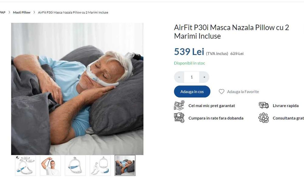 Masca nazala apnee CPAP AirFit P30i Masca Nazala Pillow 2 Marimi S / M