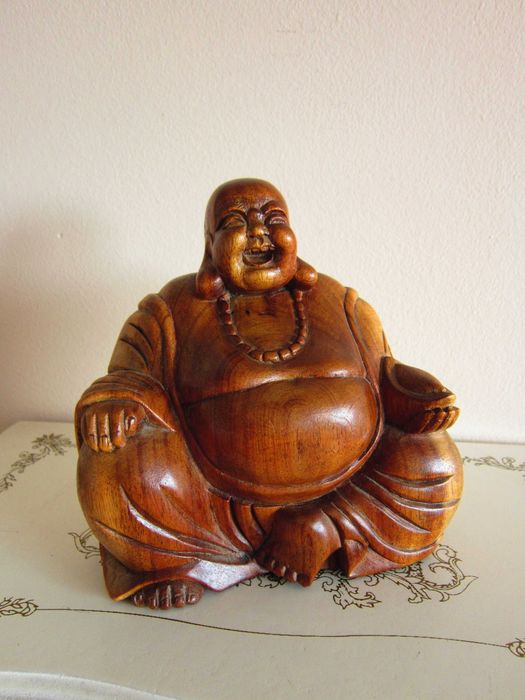 cadou rar Happy Buddha fericire feng shui lemnSuar Asia 1960