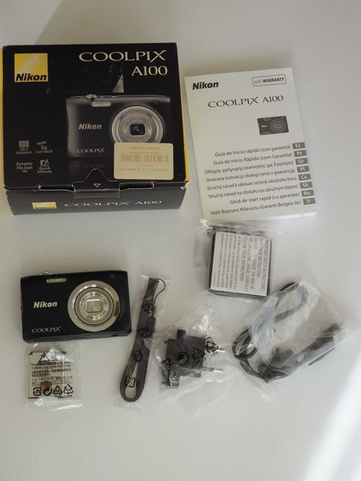 Nikon Coolpix A100 20mp x5 zoom компактен фотоапарат, нов, със зарядно