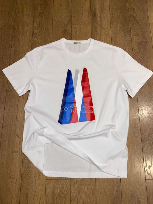 MONCLER, ОРИГИНАЛНА бяла памучна тениска, размер: XL