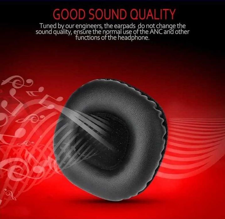 Set 2 bureti pentru casti Marshall MID ANC, On-Ear - Negru - Spuma cu memorie - Piele ecologica