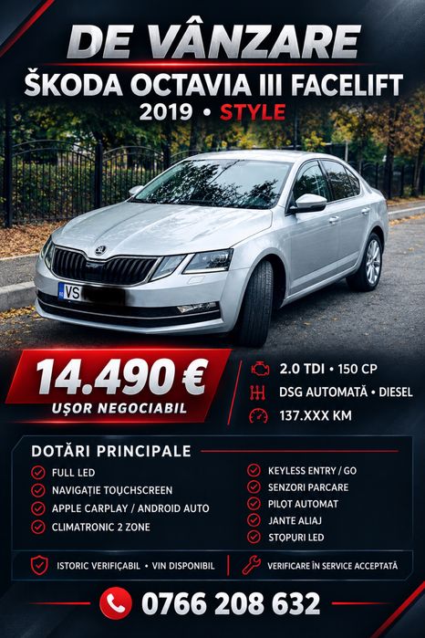 Škoda Octavia 2019 | 2.0 TDI 150 CP | DSG | Style | 137.294 km | Proprietar