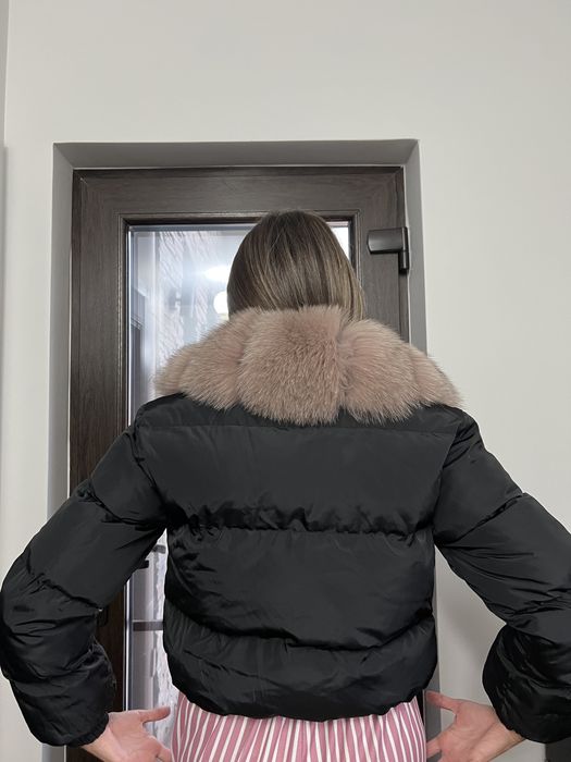 Geaca fas cu guler detasabil din blana naturala vulpe marimea S
