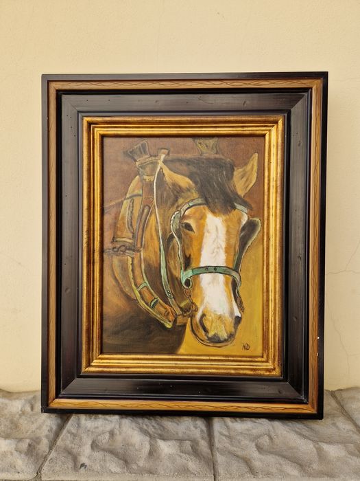 Прекрасна антикварна авторска картина масло върху платно