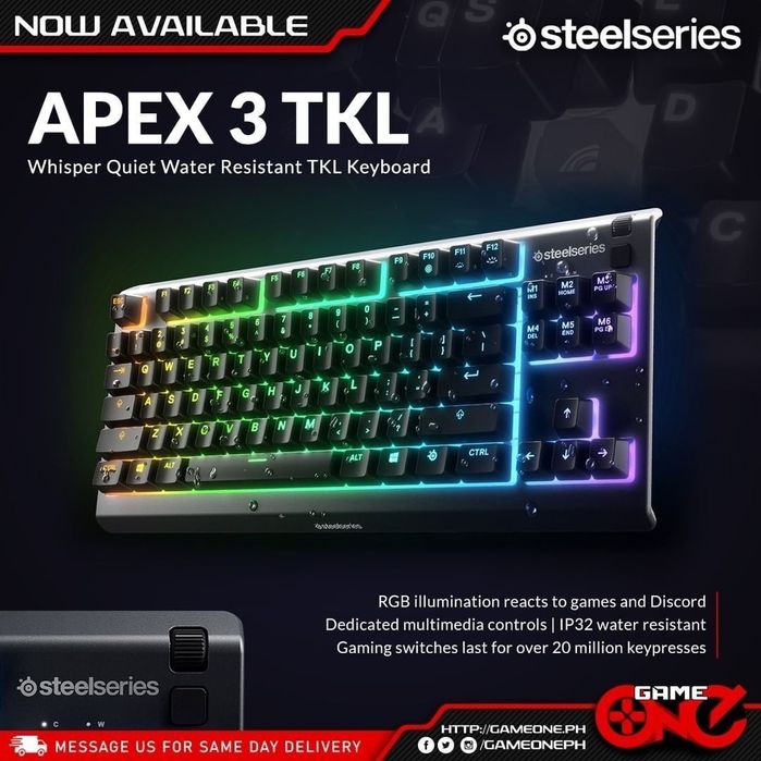Steelseries Apex 3 TKL СКИДКА/ресурс 20млн нажат/Мембраная Клавиатура