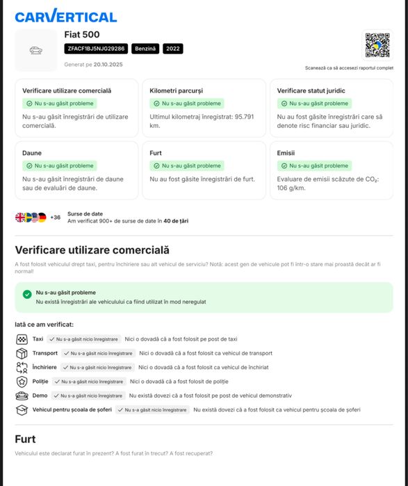 Fiat 500 2022 hibrid impecabil fara accidente