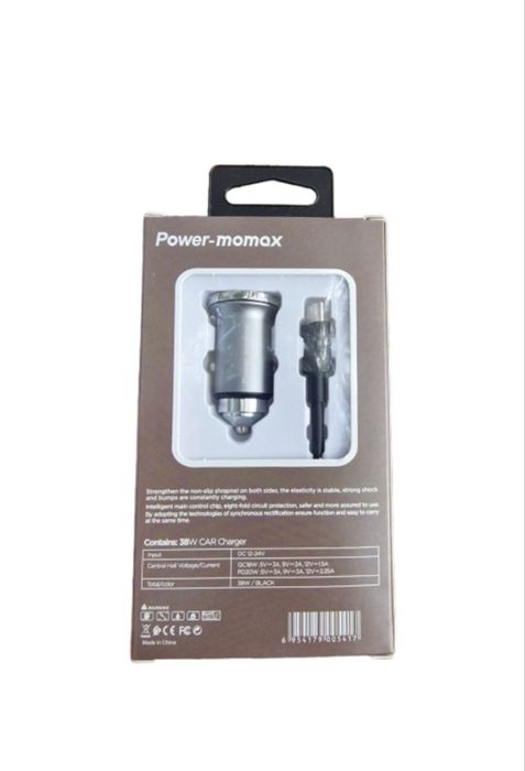 Incarcator auto fast charger, 38W, 1 x usb, 1 x usb-c, QC 3.0, + cablu usb-c to usb-c, negru
