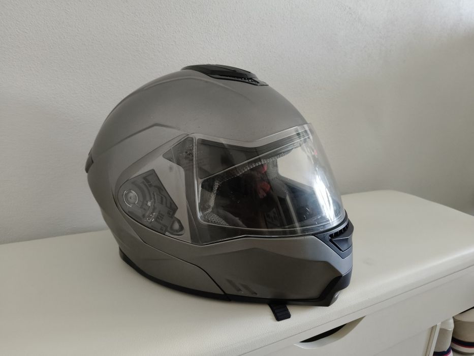 Cască Moto Modulară (Flip-up) ,Crivit, Culoare gri mat, Mărime M