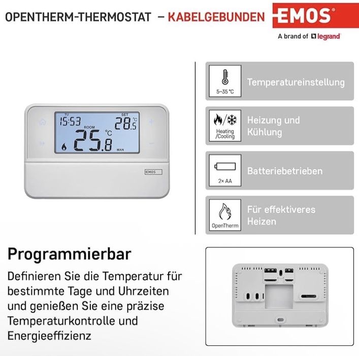 EMOS termostat digital cu OpenTherm programabil, cu fir