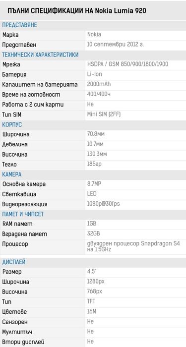 Nokia Lumia 920 бял