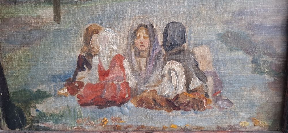 Tablou f vechi, rama lemn, șezătoare