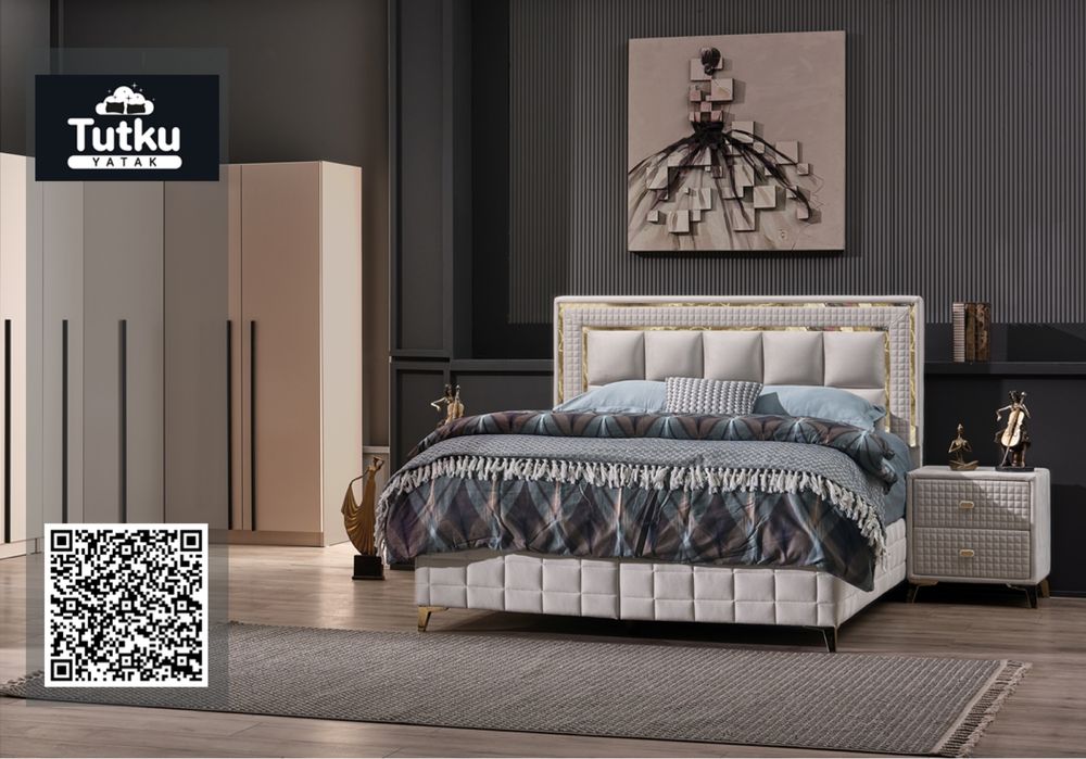 Тапицирано легло Wool Touch Сив Крем