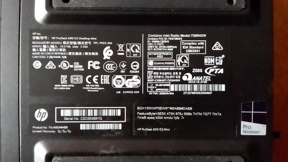 HP prodesk 600 G2 mini, i3 6100T, 8gb ram, ssd 120gb, wifi bt