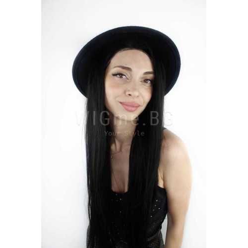 100% естествена Virgin Remy черна лейс фронт перука серия Белисима