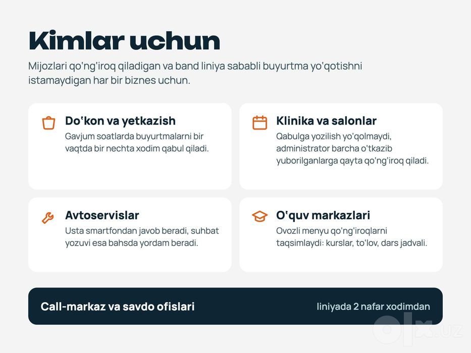 Biznes uchun IP-telefoniya — bitta raqam, yozuv, CRM