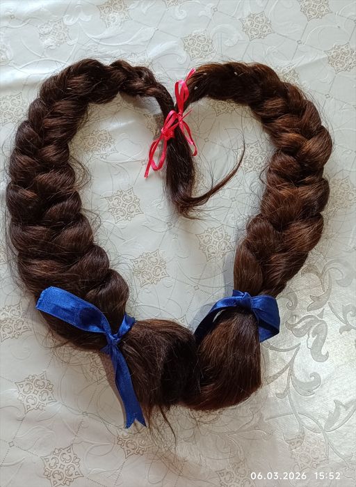 Păr natural, nevopsit - 2 codițe împletite