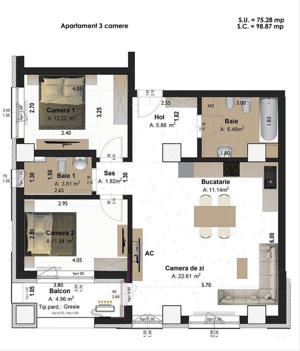 Tudor (Concept 9) - Apartament 3 camere - Str. Ion Fiscuteanu