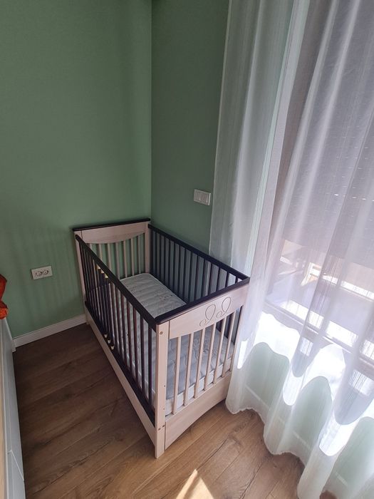 Дървена кошара  + двулицев матрак  Sonel 120/60