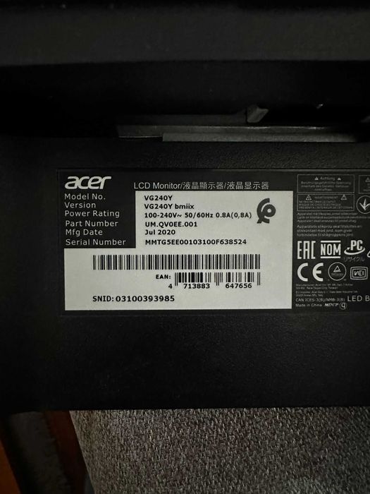 Monitor Gaming LED IPS ACER Nitro VG240Y 23.8", Full HD, 75Hz, AMD FreeSync