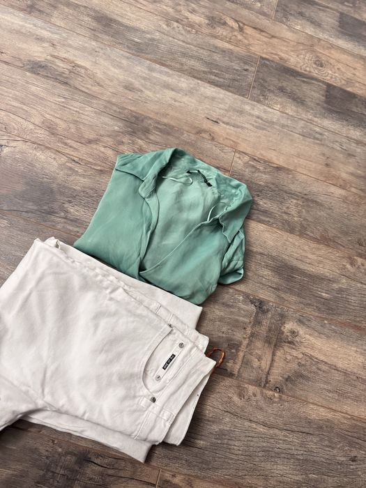 Pantaloni drepți + cămașă cropped