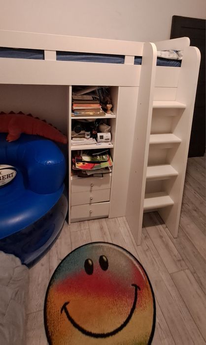 Set mobila dormitor tineret cu pat supraetajat+saltea Dormeo