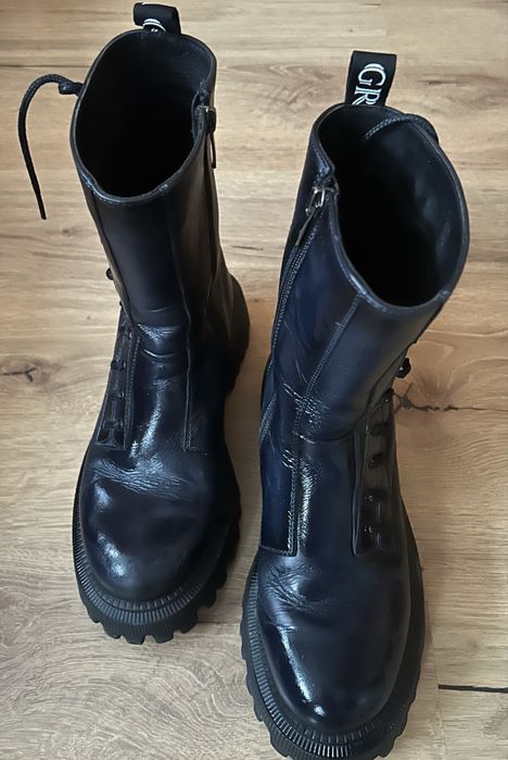 Сини ботуши от естествена кожа с дебела подметка