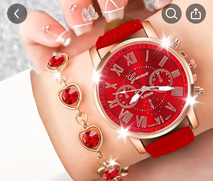 Елегантен кварцов часовник и гривна с форма на сърце с цирконий