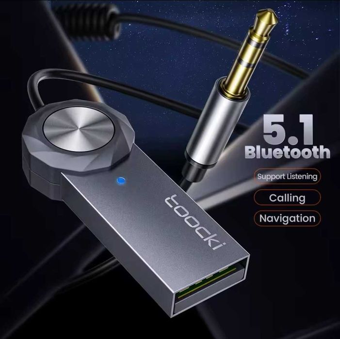 Блутуут адаптер за кола с AUX Toocki 5.1 USB to 3.5mm Jack