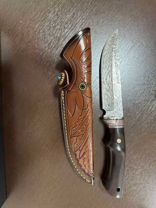 Cutit Damasc drop point, teaca piele stilizata