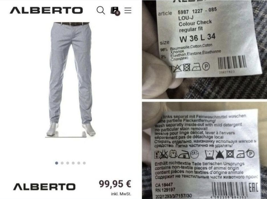Pantaloni Bărbătești Alberto Lou-J Colour Check, Regular Fit - W36/L34