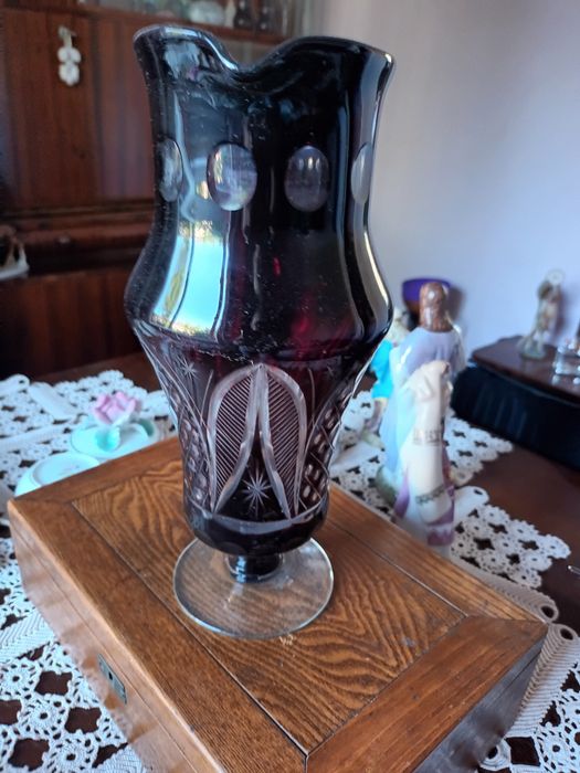 Carafă din cristal rubin gravat manual /Bohemia, 25 cm