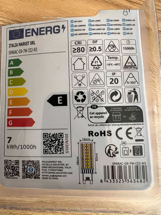 LED Крушка G9/7W/230V 6500K - Aigostar 17 на брой