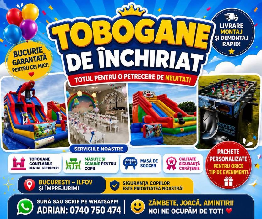 Tobogane de inchiriat , masute,scaune, masina vata pe bat !