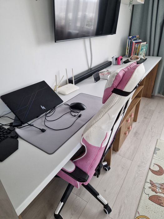 Birou dublu extra-lung, modern, cu banda LED