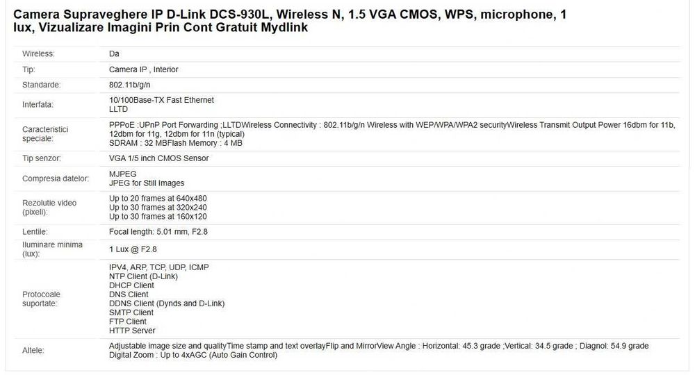 Camera Supraveghere IP D-Link DCS-930L
