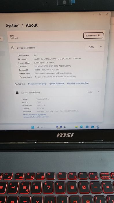 Laptop gaming MSI GV62 8RD i5 - Stare impecabilă