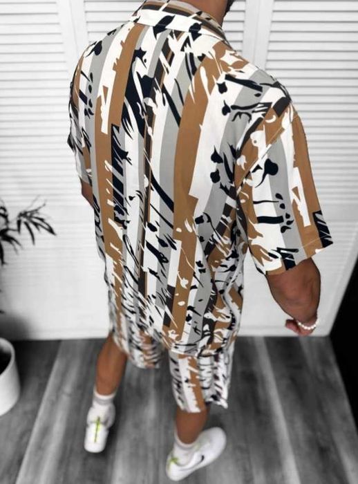 Compleu de vara pentru barbati, Camasa cu pantaloni scurti 13275, maro