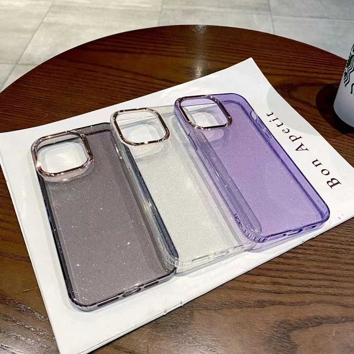 Брокатен калъф за iPhone 11 / 12 / 13 / 14 / 15 серия стилен твърд прозрачен кейс гръб ултратънък SKY-Series